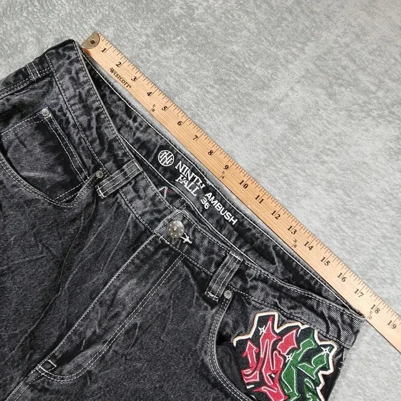 Ninth Fall Ambush Jeans Mens 36 Acid Wash Black Denim Embroidered Graffiti Snake - Picture 5 of 8